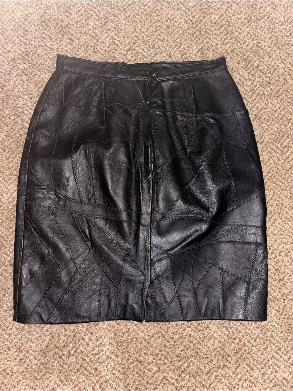 Black Patchwork Leather Pencil Skirt 11/12